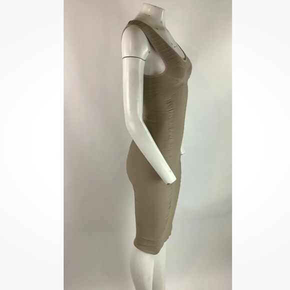 Aura Sz S/M Bodycon Bandage Tight Fit Neutral Cocktail Club Dress Tan Spandex - Picture 4 of 6